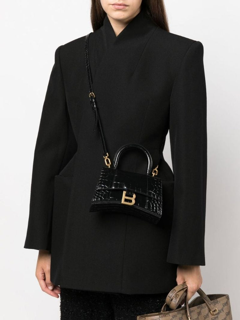 Black Hourglass Mini Leather Tote Bag
