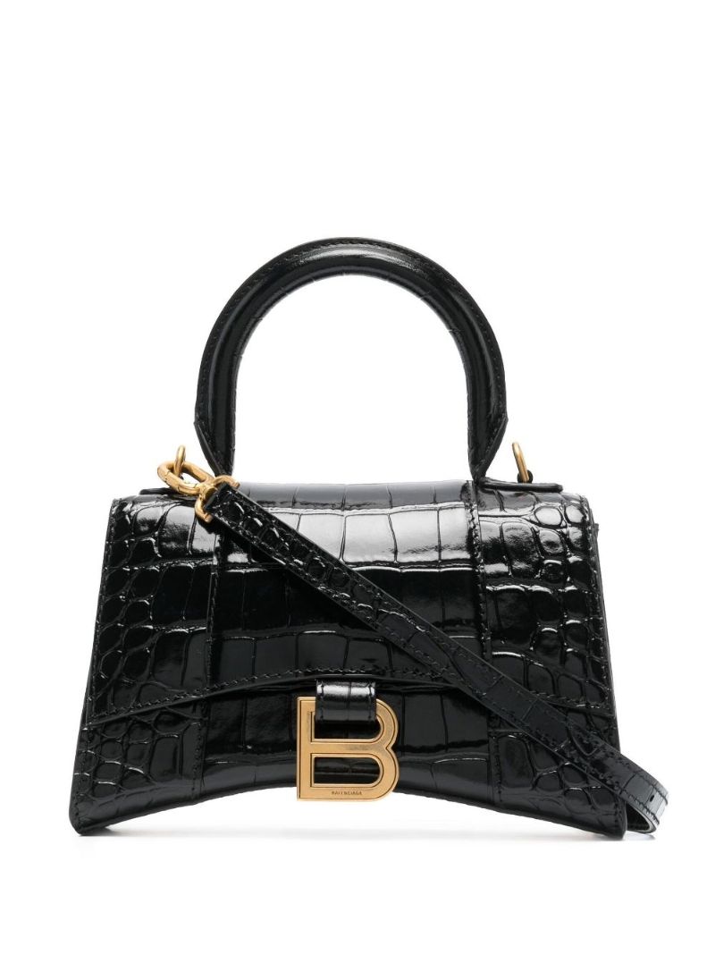 Black Hourglass Mini Leather Tote Bag