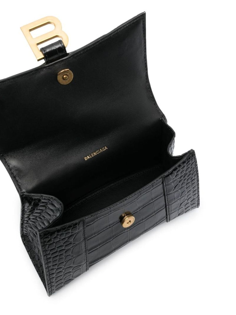 Black Hourglass Mini Leather Tote Bag
