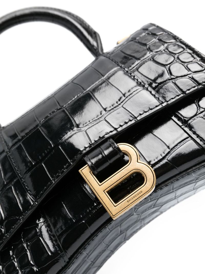 Black Hourglass Mini Leather Tote Bag