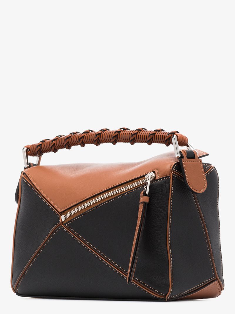 Black and Brown Puzzle Small Leather Shoulder Bag