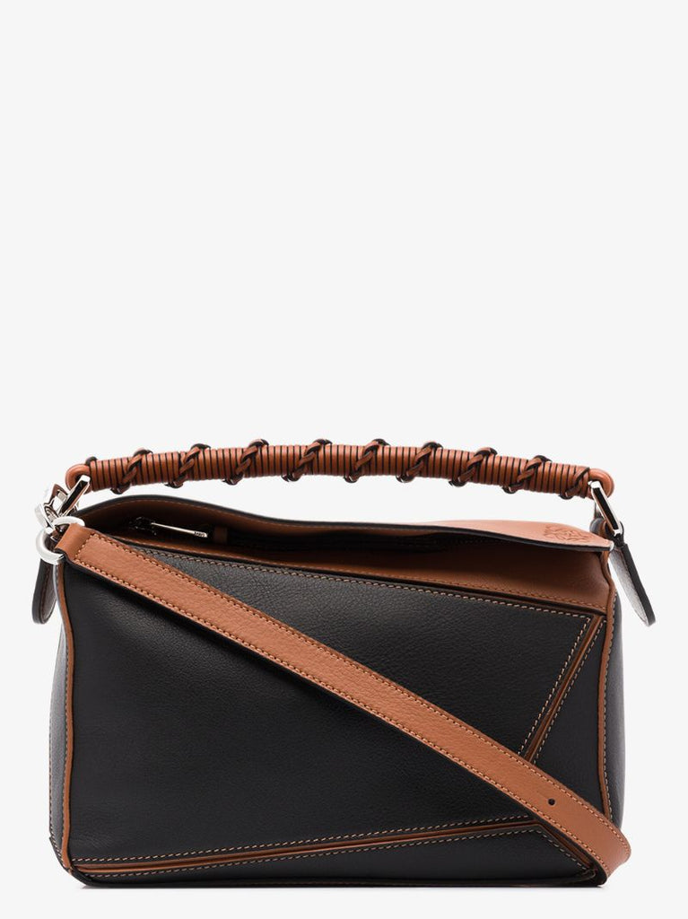 Black and Brown Puzzle Small Leather Shoulder Bag