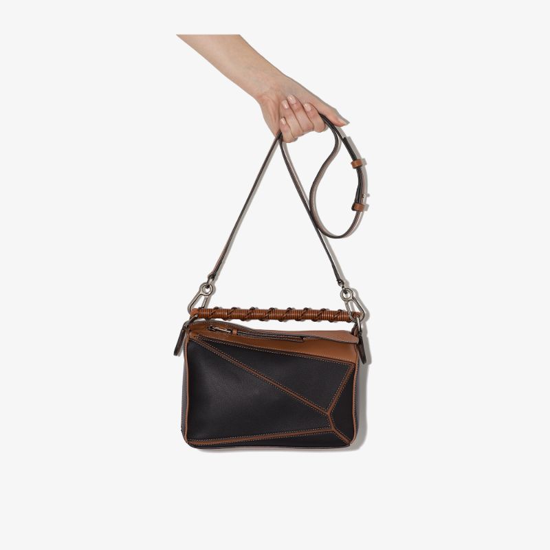 Black and Brown Puzzle Small Leather Shoulder Bag