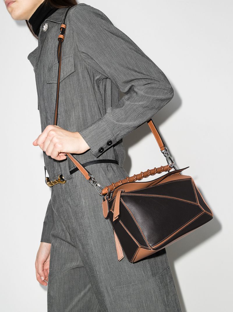 Black and Brown Puzzle Small Leather Shoulder Bag