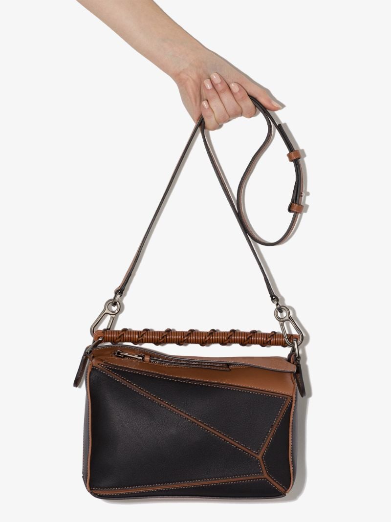 Black and Brown Puzzle Small Leather Shoulder Bag