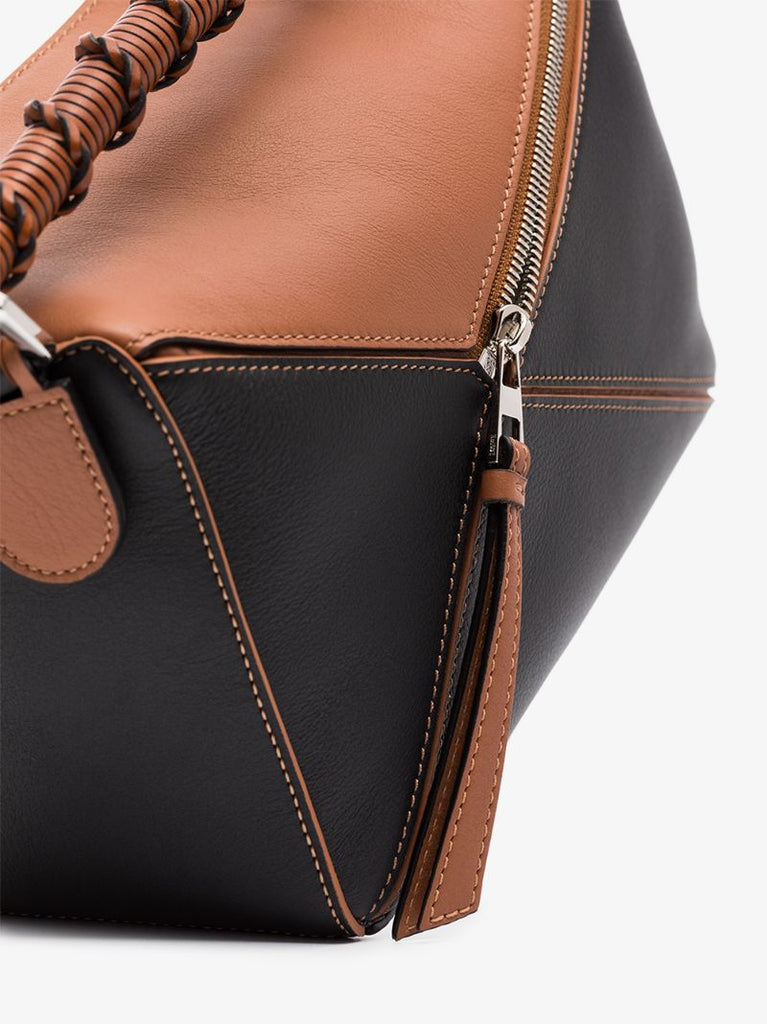 Black and Brown Puzzle Small Leather Shoulder Bag