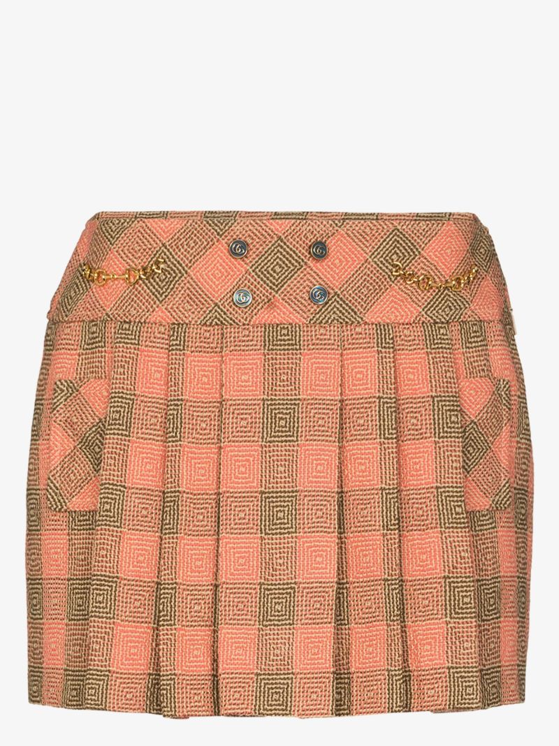 Optical Pleated Wool Mini Skirt