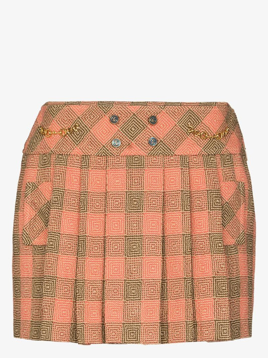 Optical Pleated Wool Mini Skirt