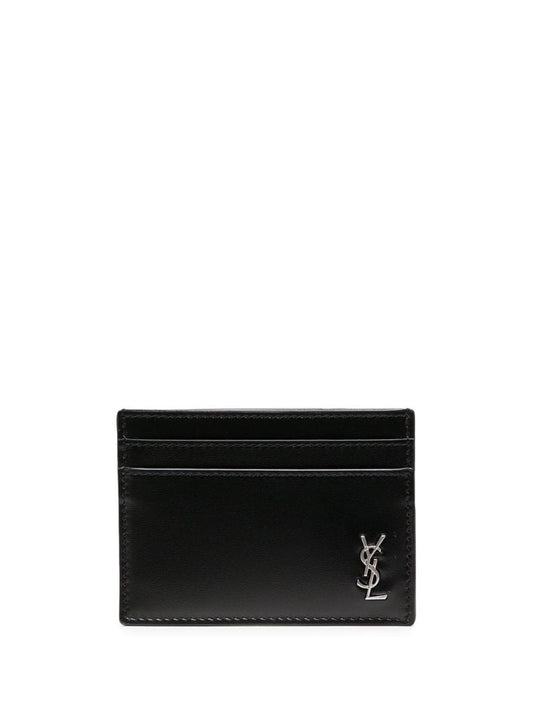Black Logo Plaque Leather Card Holder