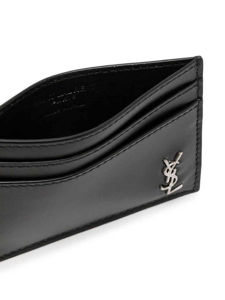 Black Logo Plaque Leather Card Holder