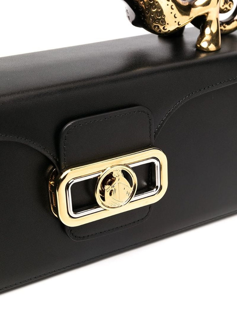 Black Pencil Cat Leather Top-handle Bag