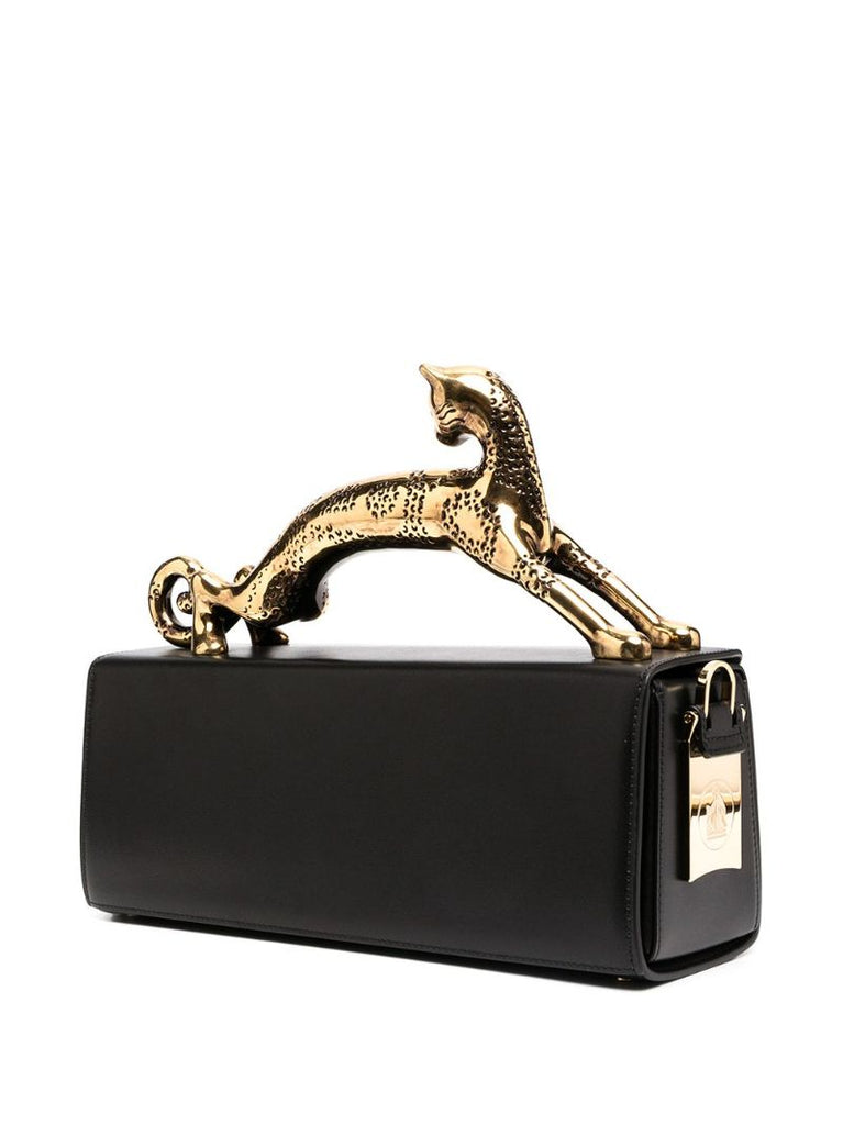 Black Pencil Cat Leather Top-handle Bag