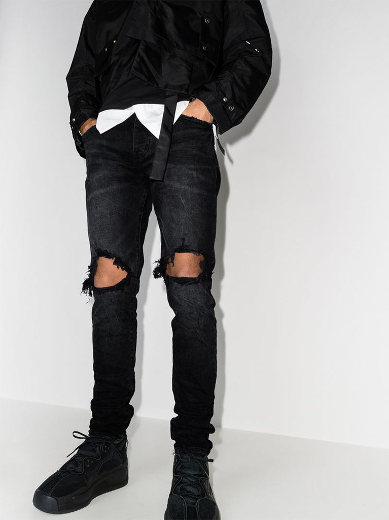 P002 Wash Blowout Tapered Jeans