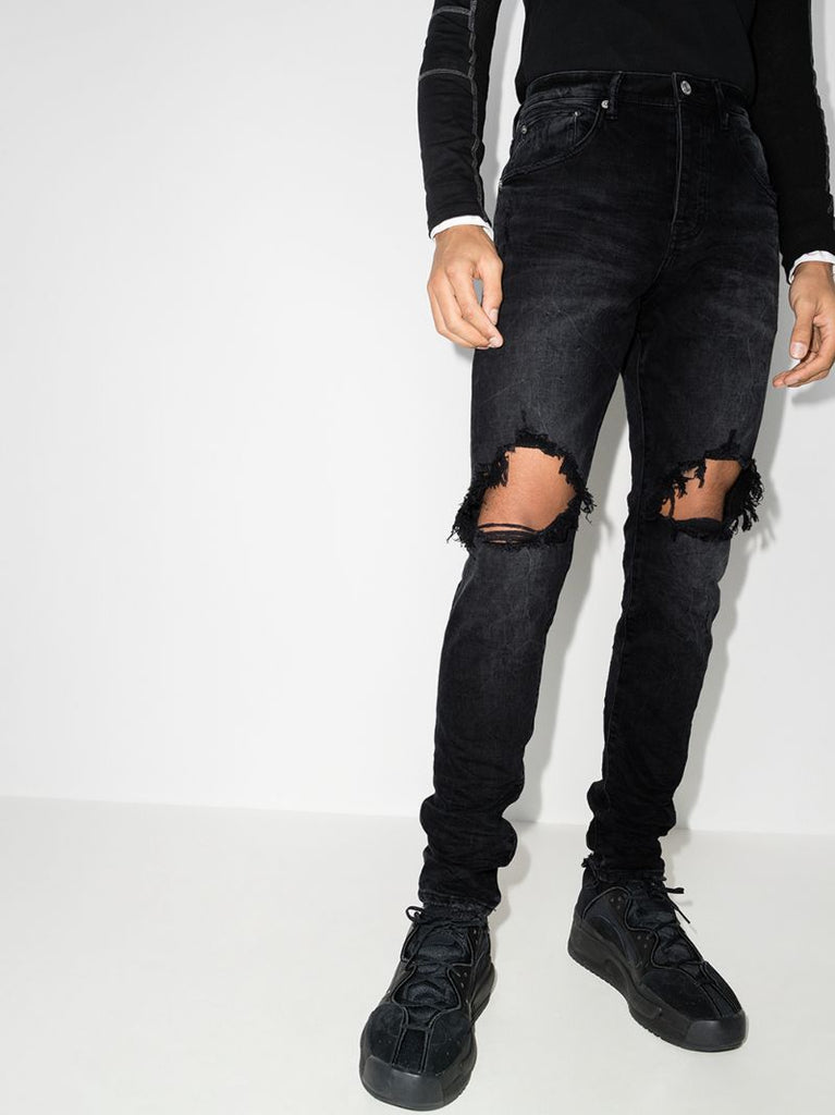 P002 Wash Blowout Tapered Jeans
