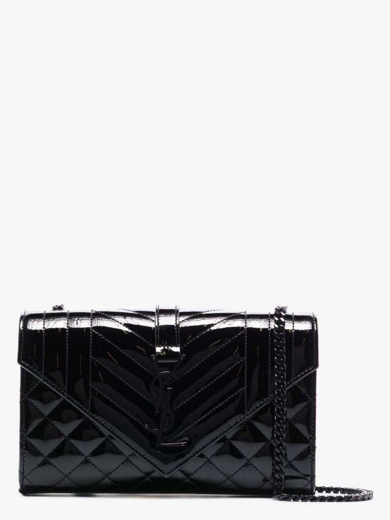 Black Envelope Small Quilted Patent Leather Shoulder Bag