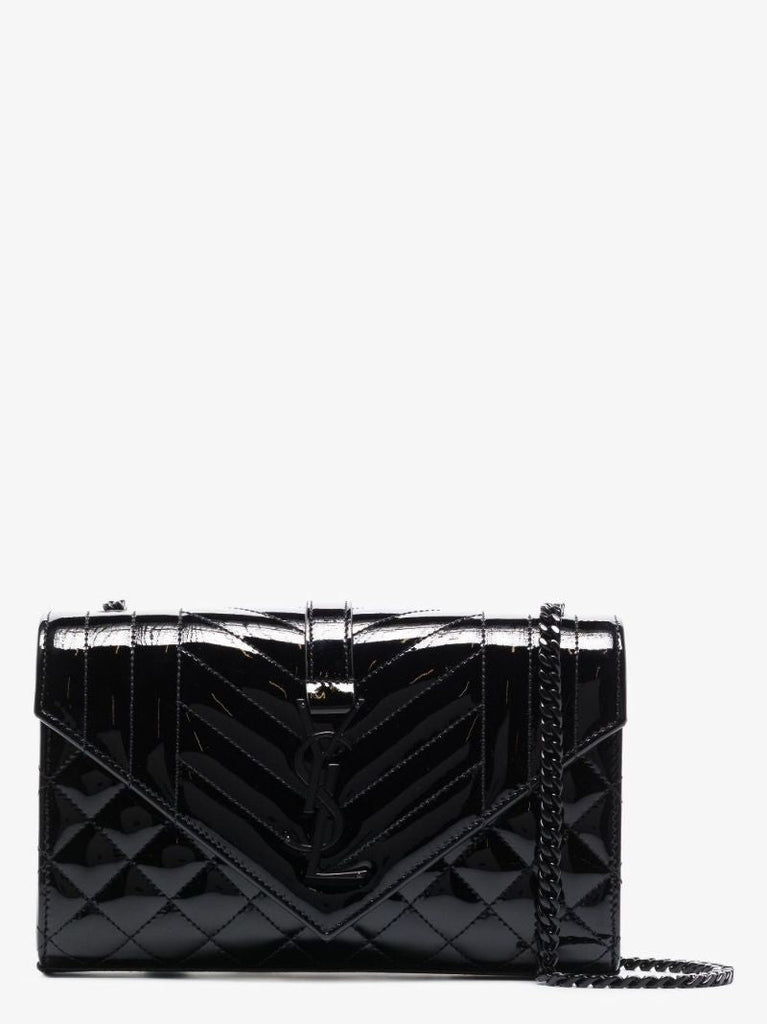 Black Envelope Small Quilted Patent Leather Shoulder Bag