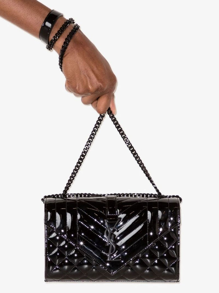 Black Envelope Small Quilted Patent Leather Shoulder Bag
