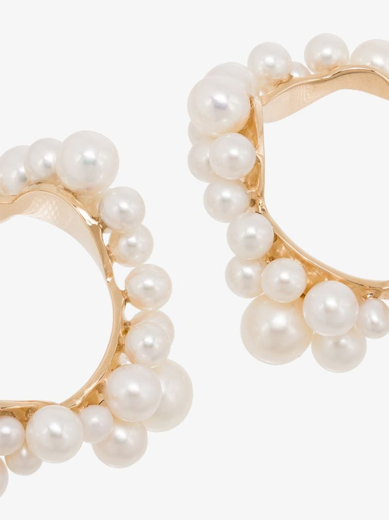 14k Yellow Gold Mary Pearl Hoop Earrings