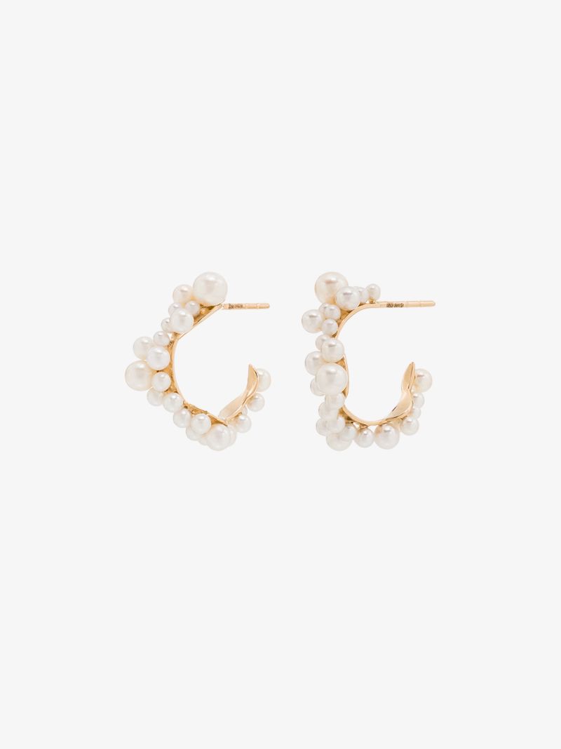 14k Yellow Gold Mary Pearl Hoop Earrings