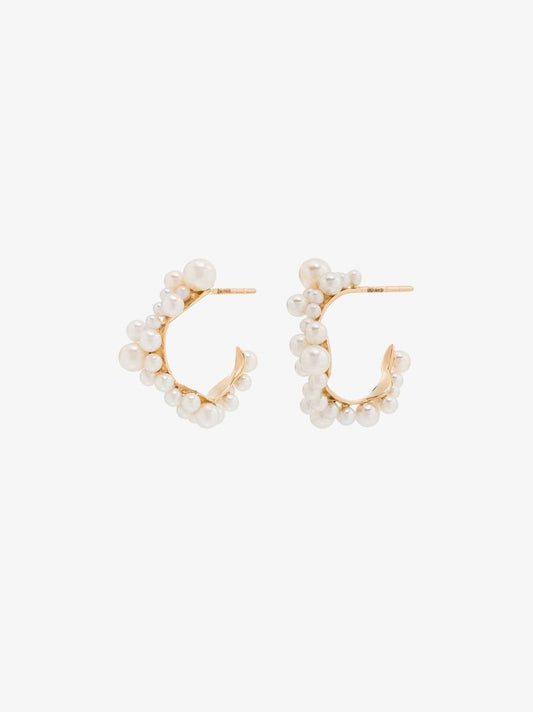 14k Yellow Gold Mary Pearl Hoop Earrings
