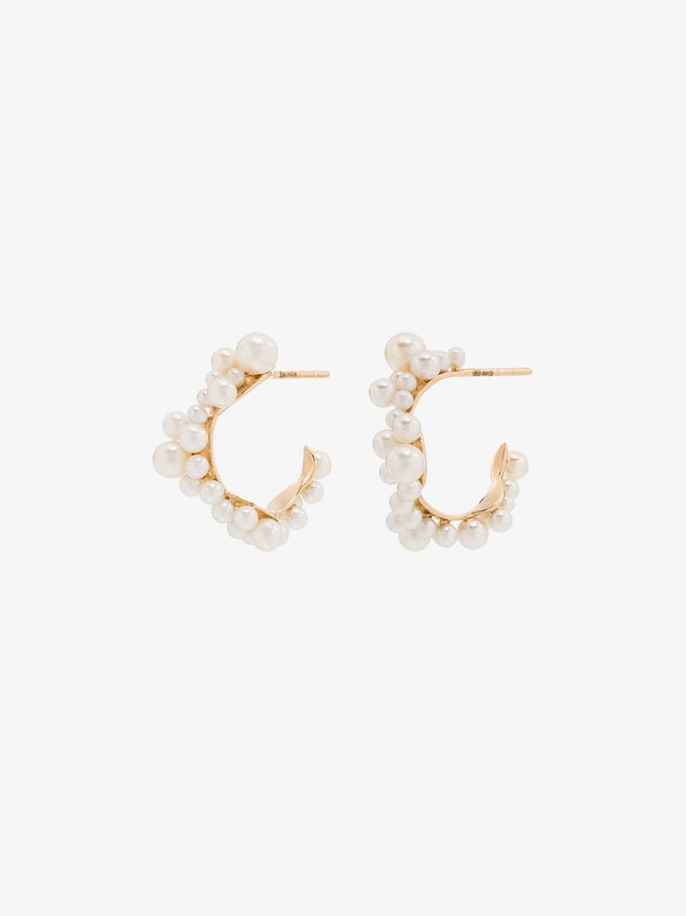 14k Yellow Gold Mary Pearl Hoop Earrings