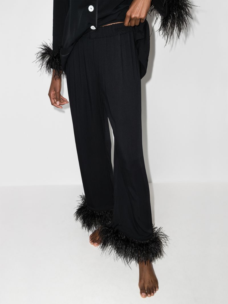 Black Feather-trim Pyjamas