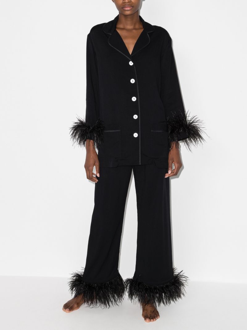 Black Feather-trim Pyjamas