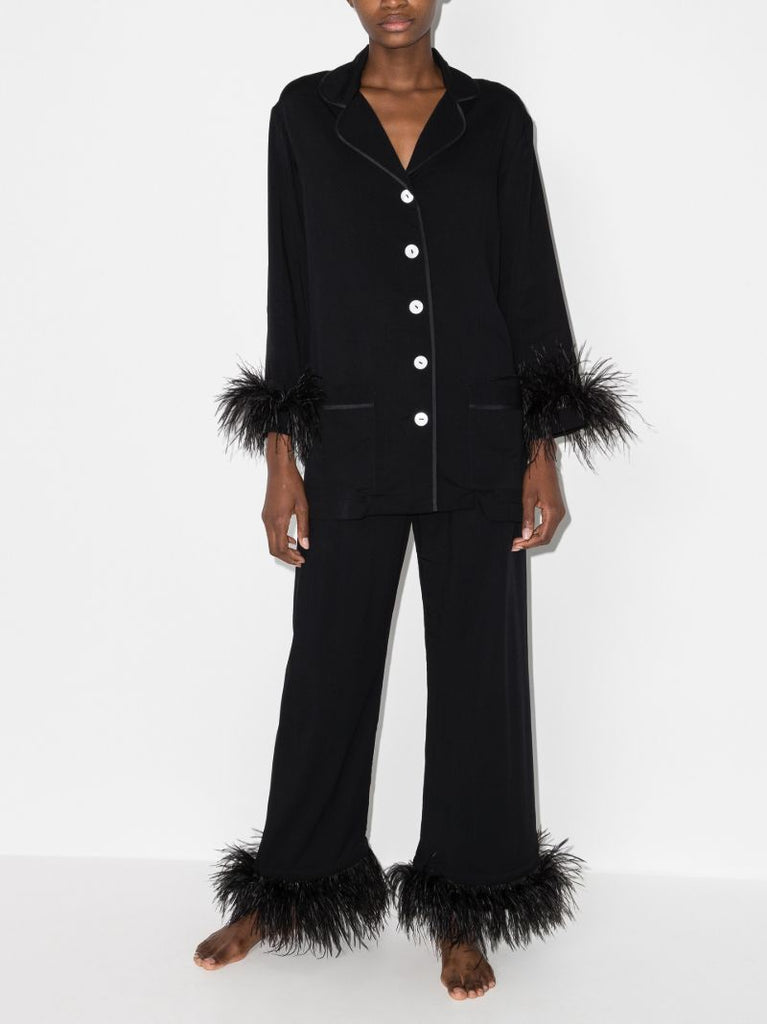 Black Feather-trim Pyjamas