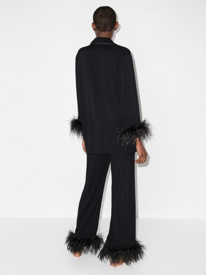 Black Feather-trim Pyjamas