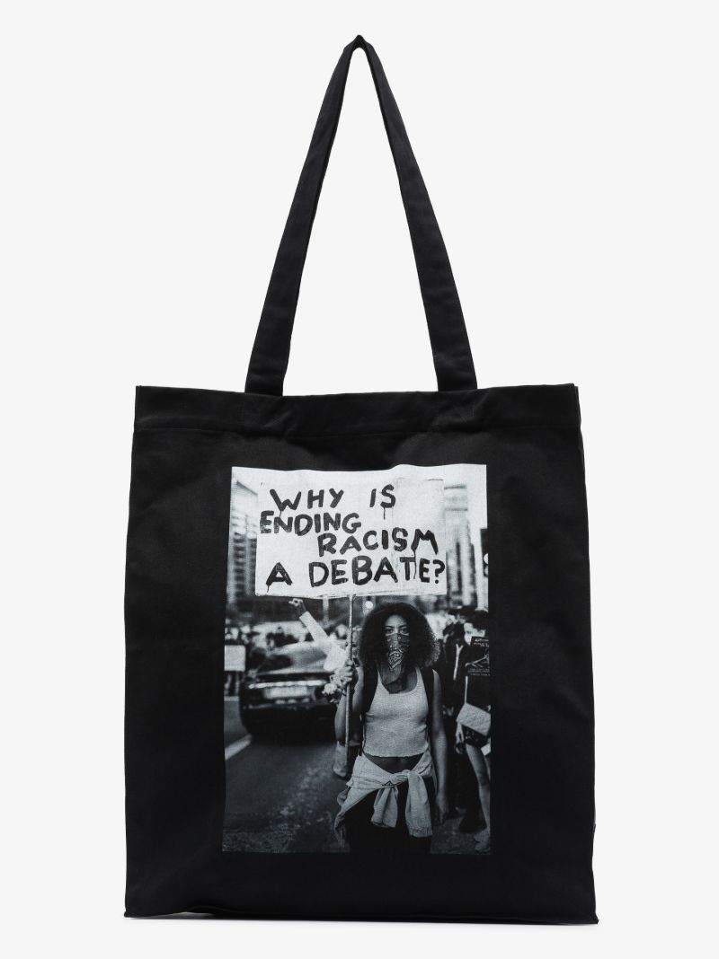Black and White Printed Cotton Tote Bag