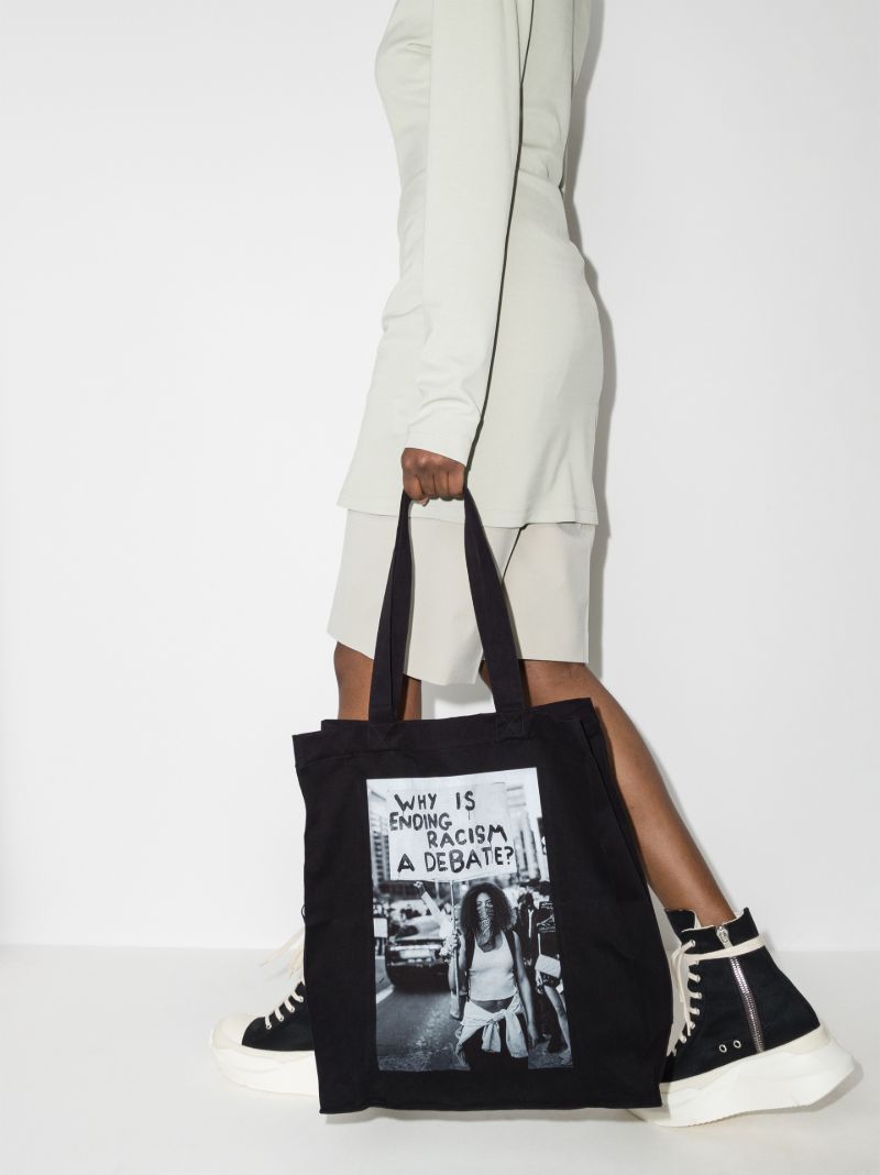 Black and White Printed Cotton Tote Bag