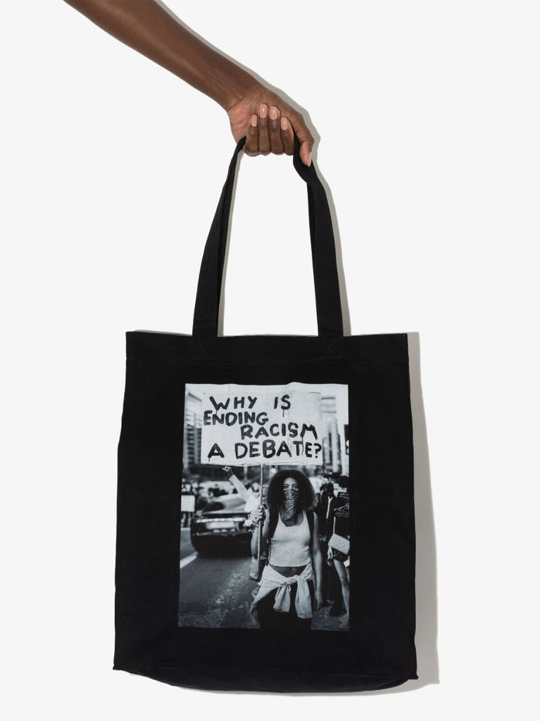 Black and White Printed Cotton Tote Bag