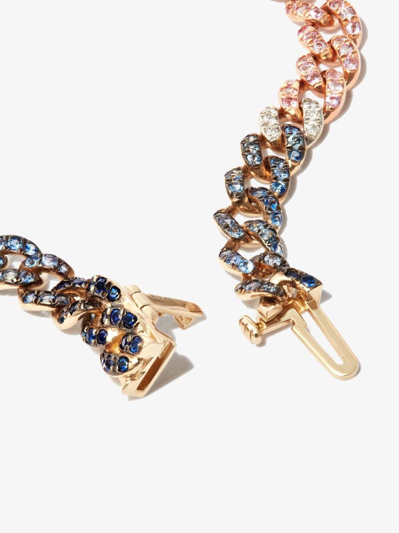 18k Yellow Gold Mini Link Diamond and Sapphire Bracelet