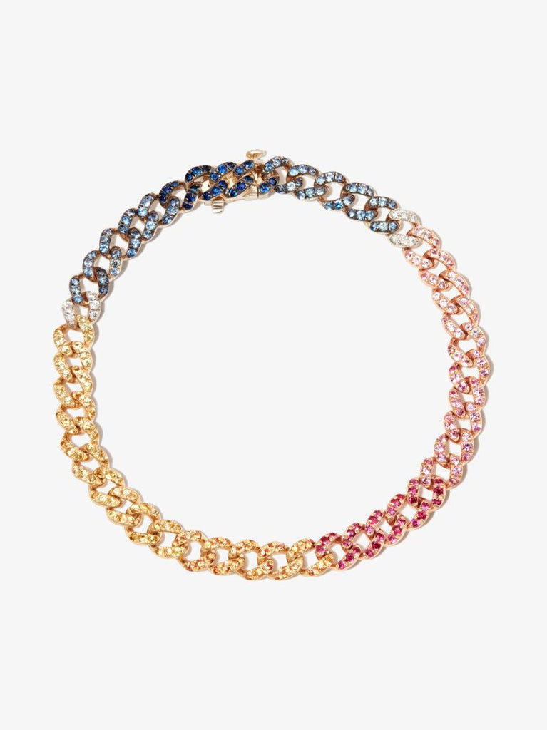 18k Yellow Gold Mini Link Diamond and Sapphire Bracelet