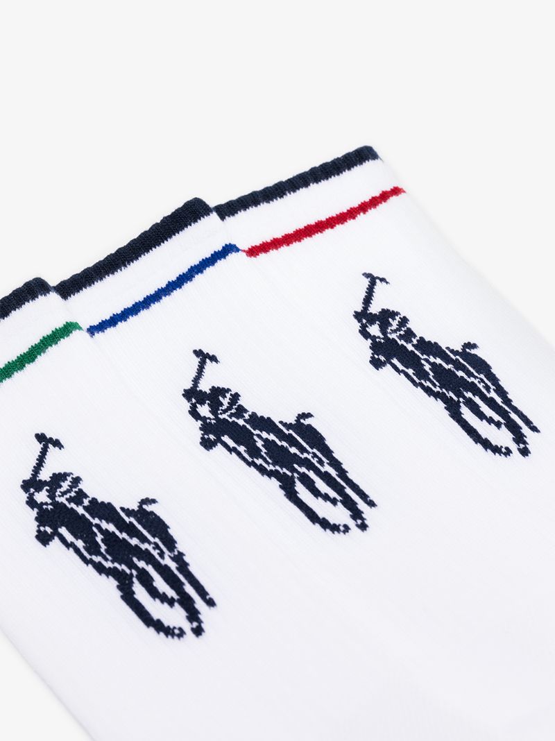 White Big Polo Pony Striped Sock Set