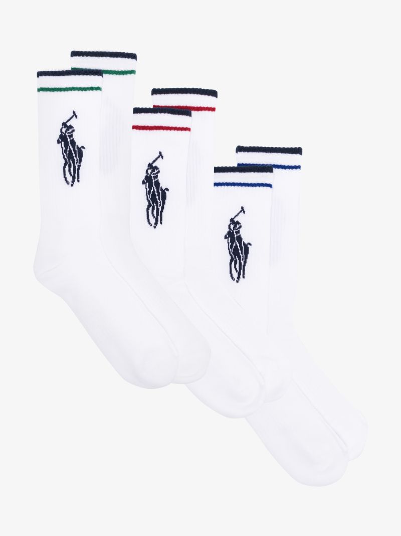 White Big Polo Pony Striped Sock Set