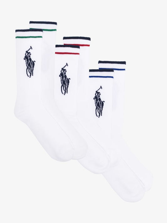 White Big Polo Pony Striped Sock Set