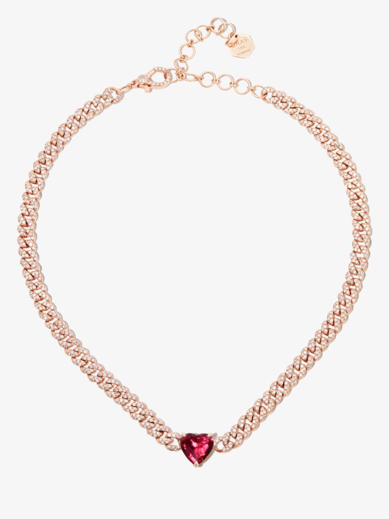 18k Rose Gold Ruby Diamond Chain Necklace