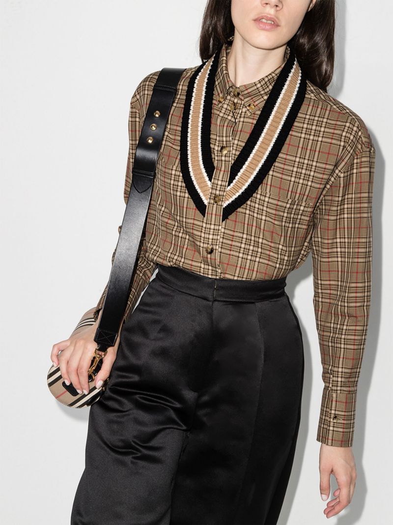 Ribbed Trim Check Cotton Shirt
