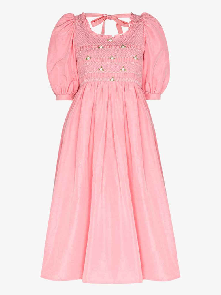 Ruffled Puff Sleeve Silk Dress