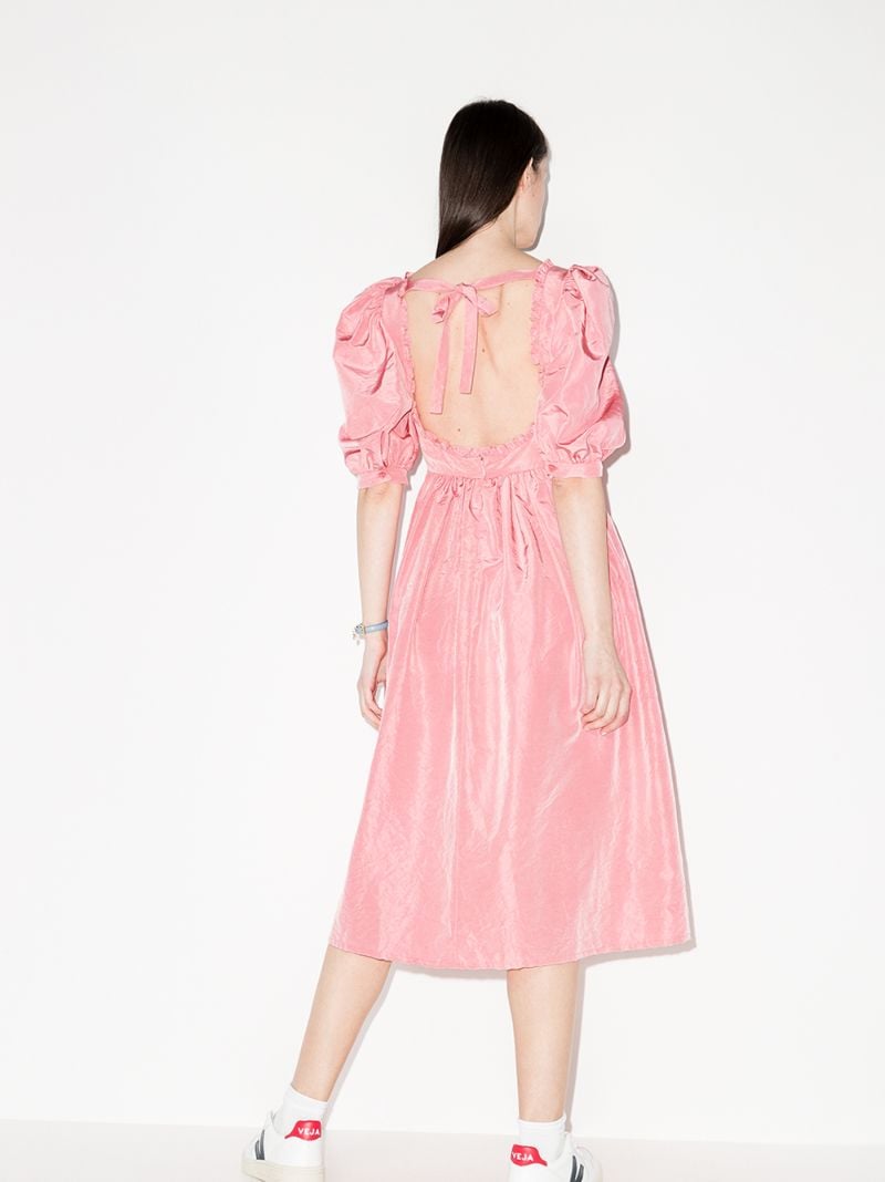 Ruffled Puff Sleeve Silk Dress