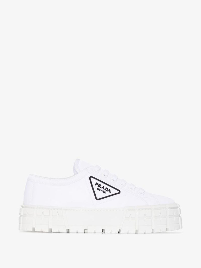 White Double Wheel Platform Leather Sneakers