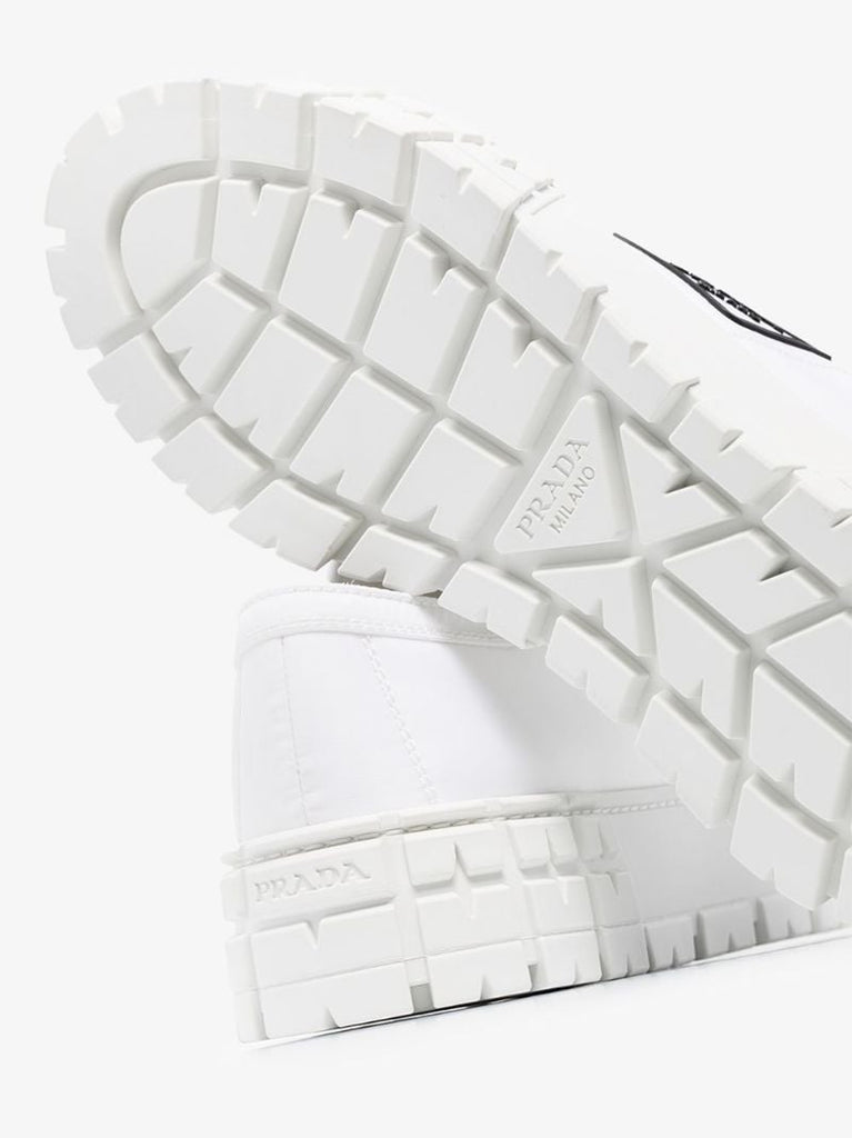 White Double Wheel Platform Leather Sneakers