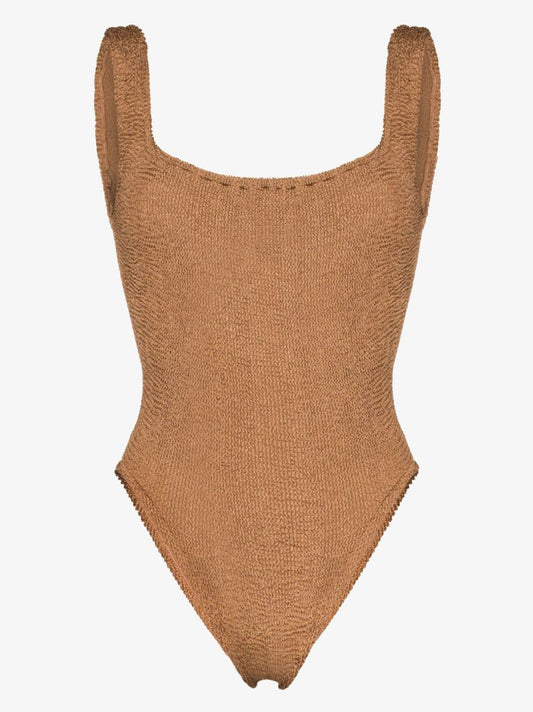 Brown Crinkle Square Neck Swimsuit