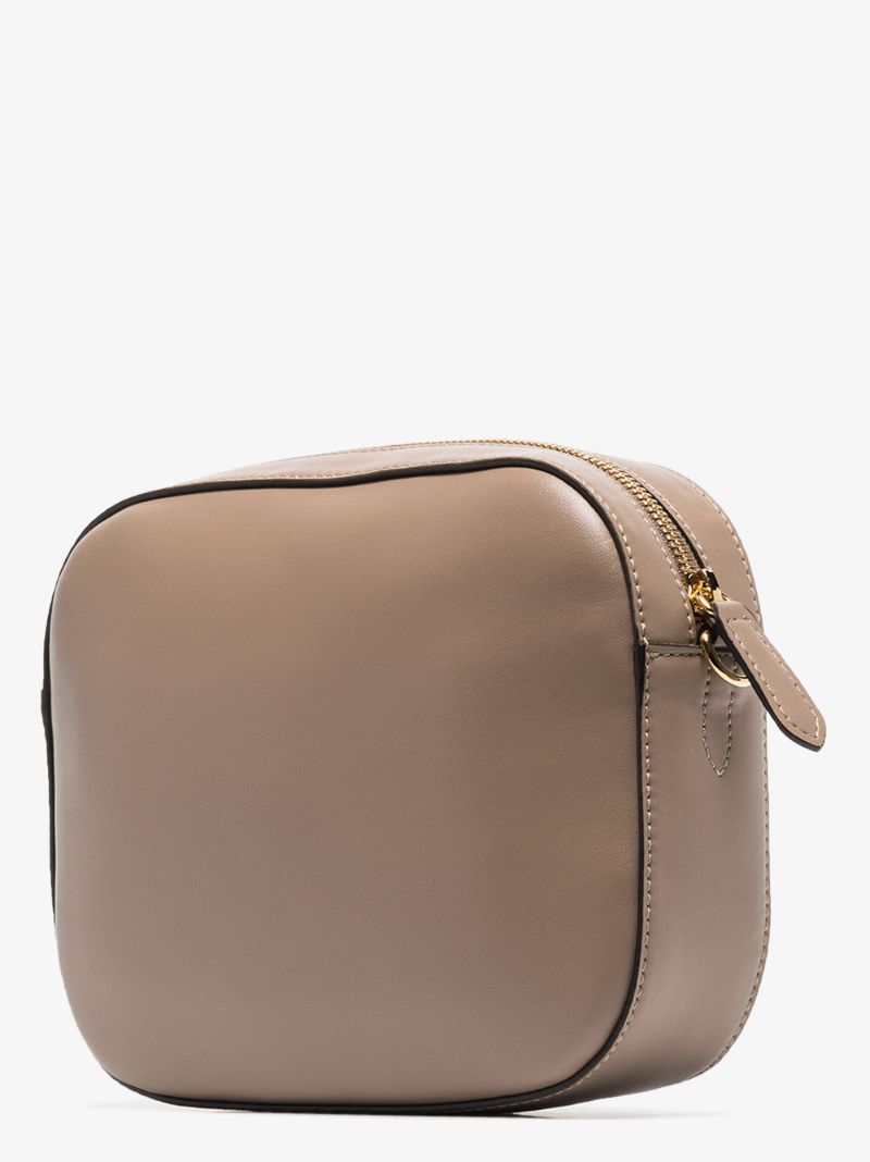 Brown Logo Faux Leather Camera Bag