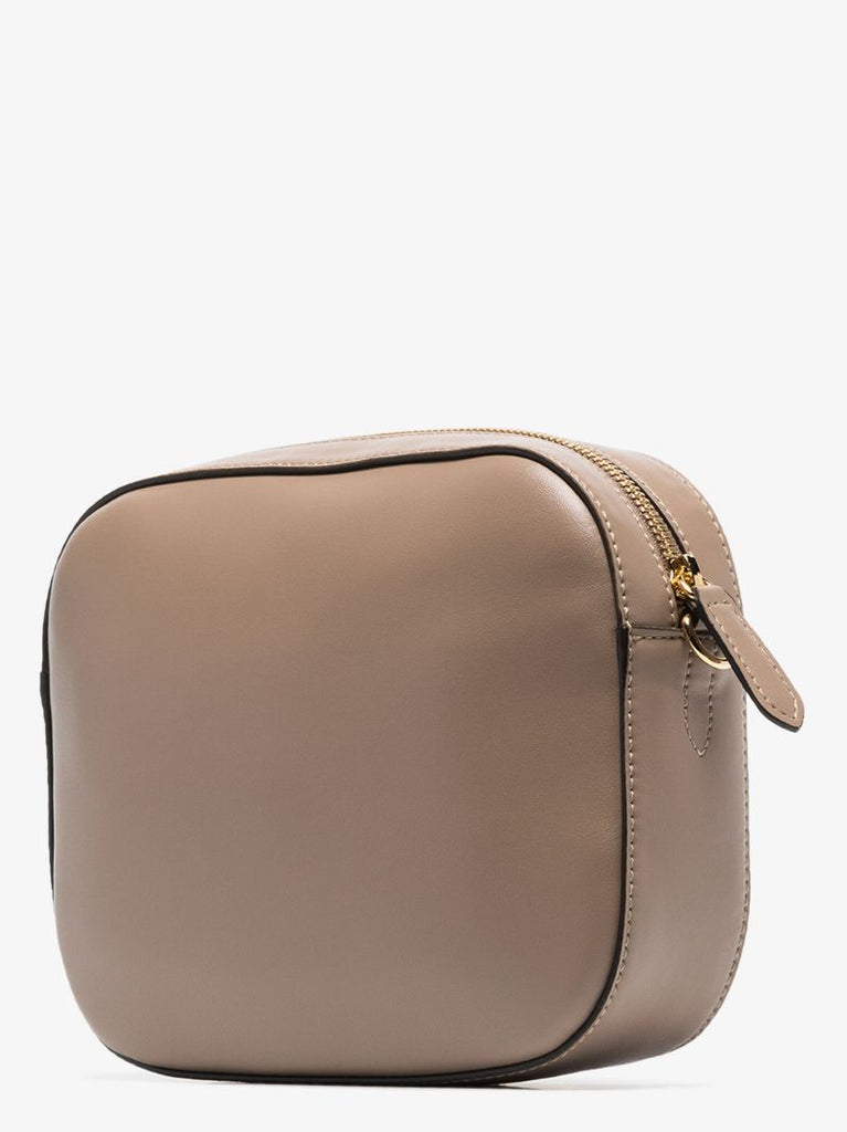 Brown Logo Faux Leather Camera Bag