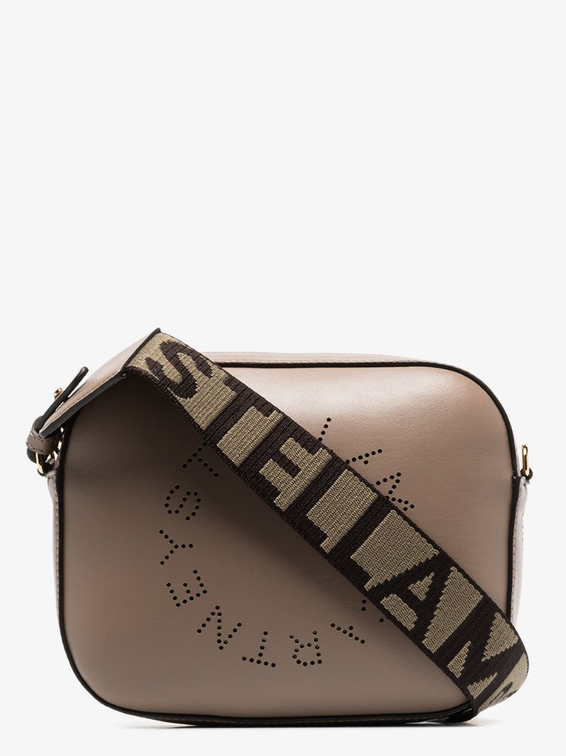 Brown Logo Faux Leather Camera Bag