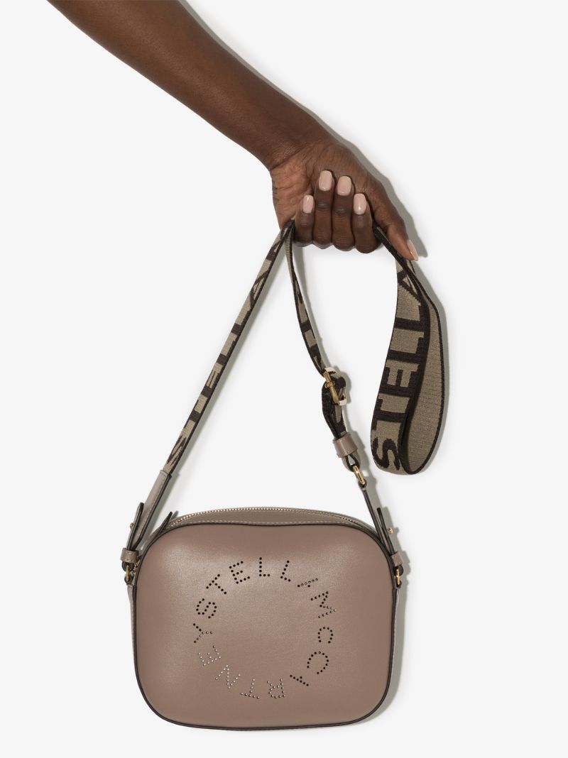 Brown Logo Faux Leather Camera Bag