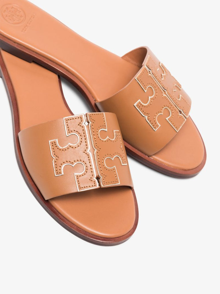 Brown Ines Flat Leather Sandals
