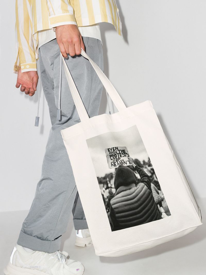 White Printed Tote Bag
